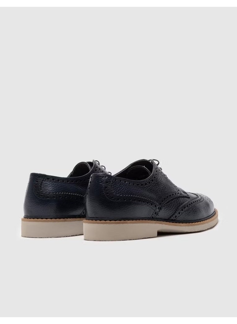 Cabani Men's Genuine Leather Lace-Up Casual Shoes with Leather Lining - Navy Blue - Image 2